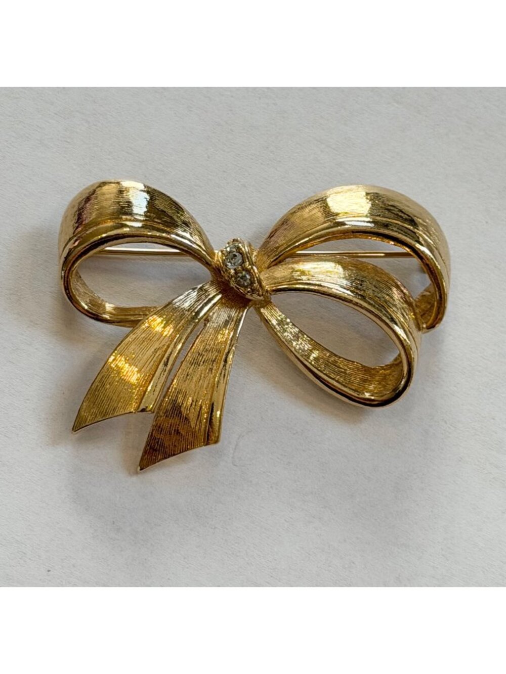 Vintage Avon Gold-Tone Bow Brooch With Rhinestones Signed Crown Trifari Vintage
